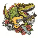 dinosaur skull Guitar, rubix cube, skateboard, knife, alligator stuffed animal tattoo design idea