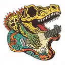 dinosaur skull Guitar, rubix cube, skateboard, knife, alligator stuffed animal tattoo design idea
