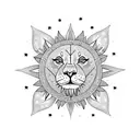 Lily flowers and 3 tiny red-eyed tree frogs lion's face with sunflowers stars and Leo constellation  tattoo design idea