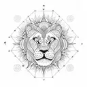 Lily flowers and 3 tiny red-eyed tree frogs lion's face with sunflowers stars and Leo constellation  tattoo design idea