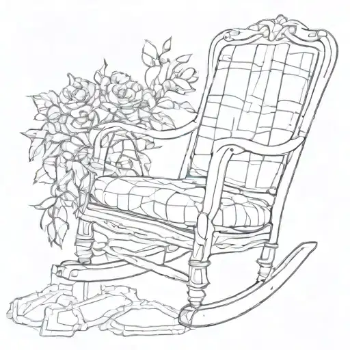 I want a memorial piece for my grandmother, I want an old wooden rocking chair with a quilt laid over the back of it, I  tattoo design idea