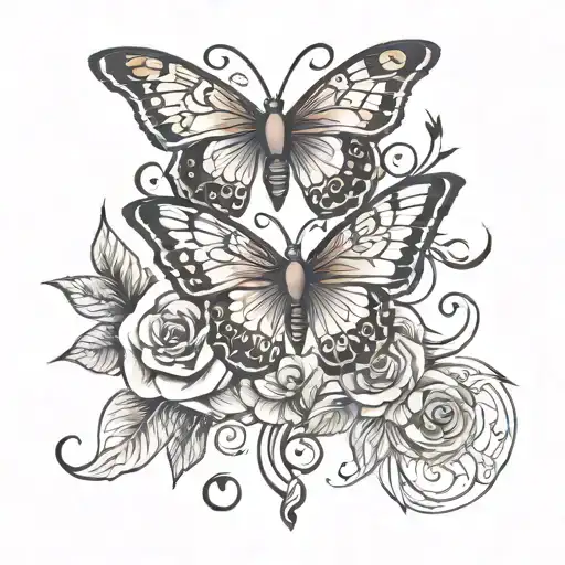 butterfly and tribal and roses tattoo design idea
