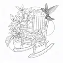 rocking chair with a quilt over it and a lily flower with a hummingbird tattoo design idea