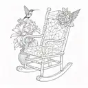 rocking chair with a quilt over it and a lily flower with a hummingbird tattoo design idea