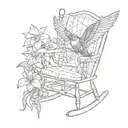 rocking chair with a quilt over it and a lily flower with a hummingbird tattoo design idea