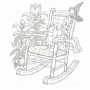rocking chair with a quilt over it and a lily flower with a hummingbird tattoo design idea