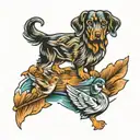 dog and mallards tattoo design idea