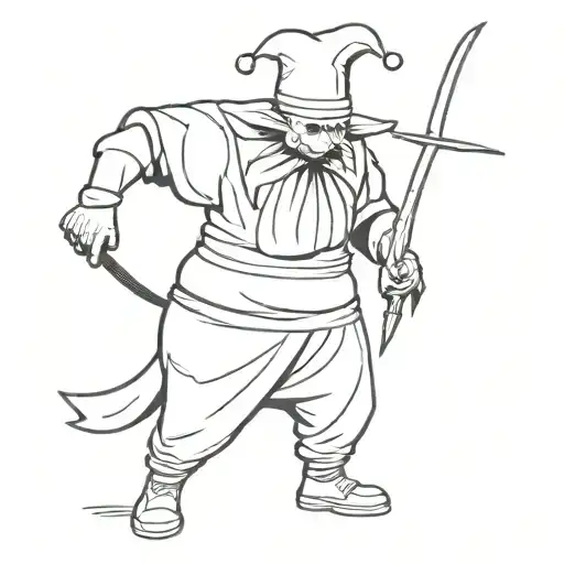 headless clown with his head in one hand and a cutlass in the other tattoo design idea