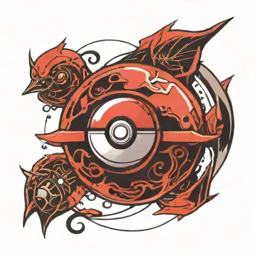 pokeball with an invented Pokémon called pokely tattoo design idea