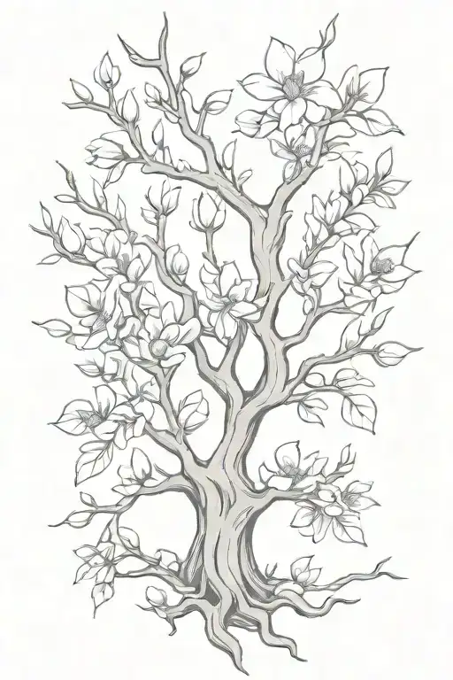 deer antler magnolia tree branch tattoo design idea
