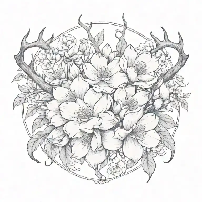 antler and magnolias blooming name tattoo design idea