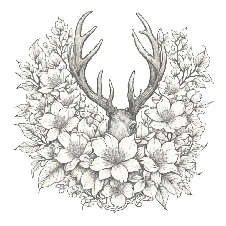 antler and magnolias blooming name tattoo design idea