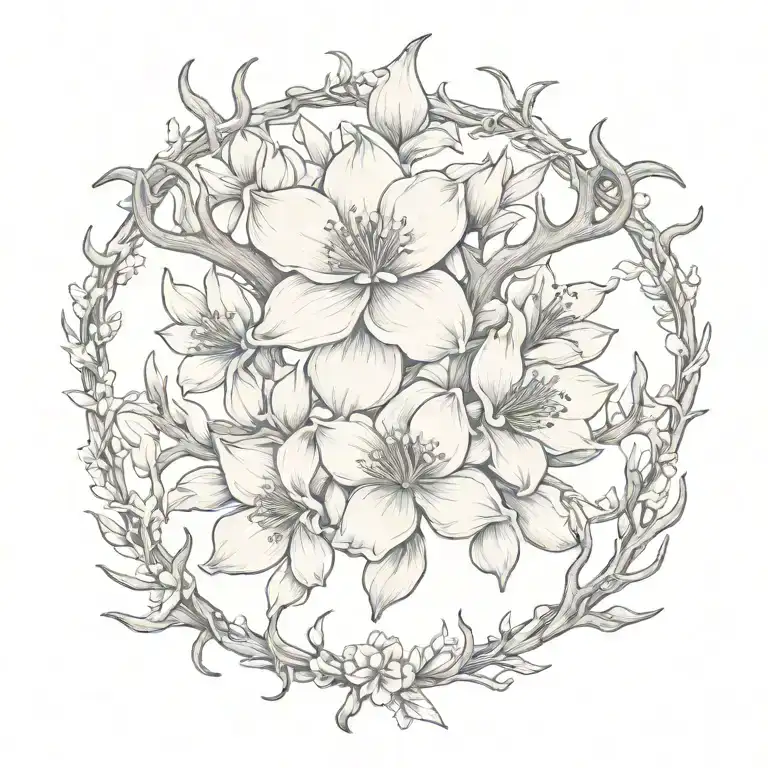 antler and magnolias blooming name tattoo design idea