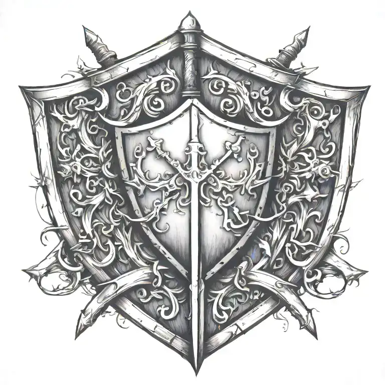 shield crossed swords tattoo design idea
