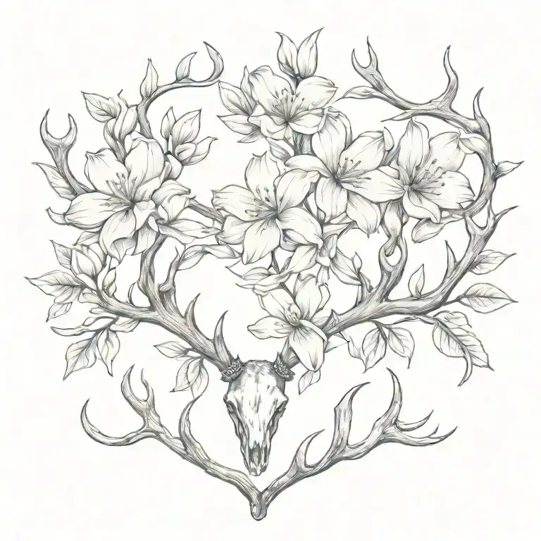 antler and magnolias blooming name tattoo design idea