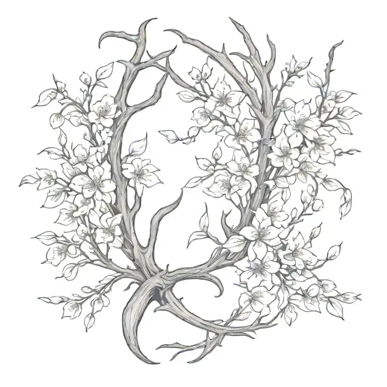 antler and cherry blossom feather tattoo design idea