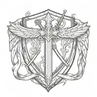 swords handles behind templar shield with cross with ribbon and wings  tattoo design idea