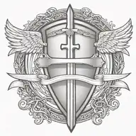 sword handles behind templar shield with wings behind a cross with ribbon   tattoo design idea