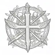 swords and wings behind templar shield with templar cross  tattoo design idea