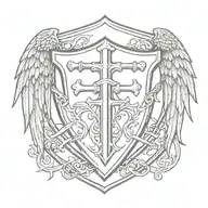 swords and wings behind templar shield with templar cross  tattoo design idea