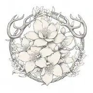 antler and magnolias blooming name tattoo design idea