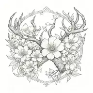 antler and magnolias blooming tattoo design idea