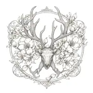 antler and magnolias blooming tattoo design idea
