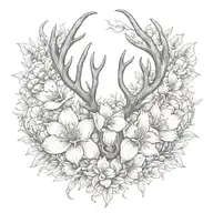antler and magnolias blooming tattoo design idea