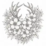 antler and magnolias blooming tattoo design idea