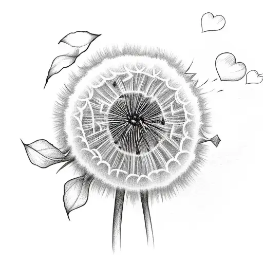 roses a dandelion/blowball, mountains and hearts tattoo design idea