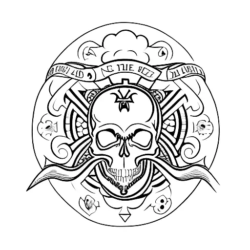 A minimalist tattoo of a skull with alchemical symbols surrounding it tattoo design idea