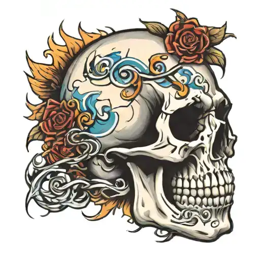 skull with thunderbolt tattoo design idea
