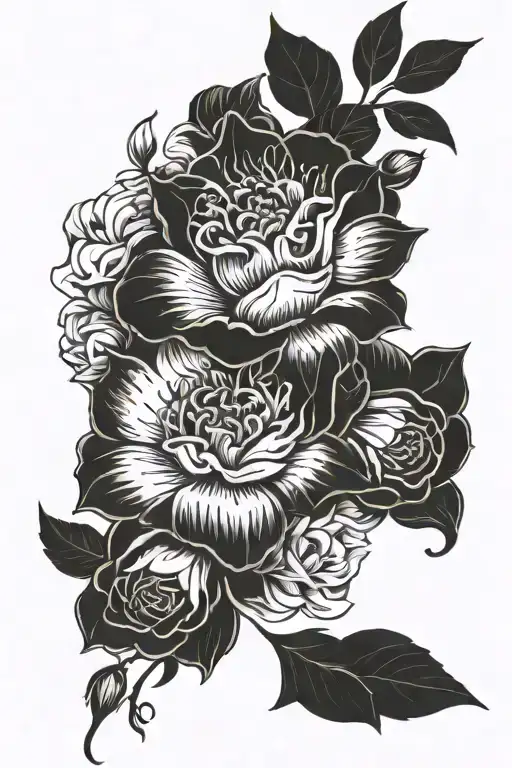 sleeve of February April August and September birth flower tattoo design idea