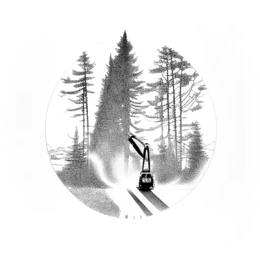 Heavy equipment surrounded by nature tattoo design idea