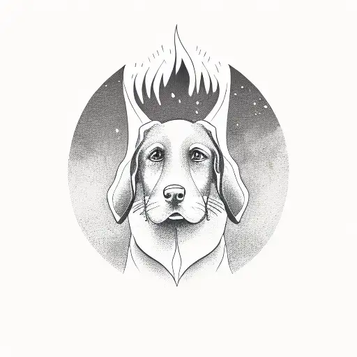 Bonfire with a silhouette of a chocolate lab tattoo design idea