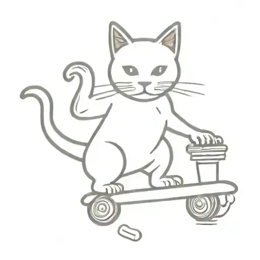 stray cat standing and skateboarding and smoking cigarette tattoo design idea
