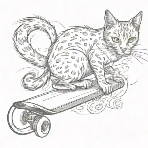 stray cat skateboarding and smoking cigarette tattoo design idea