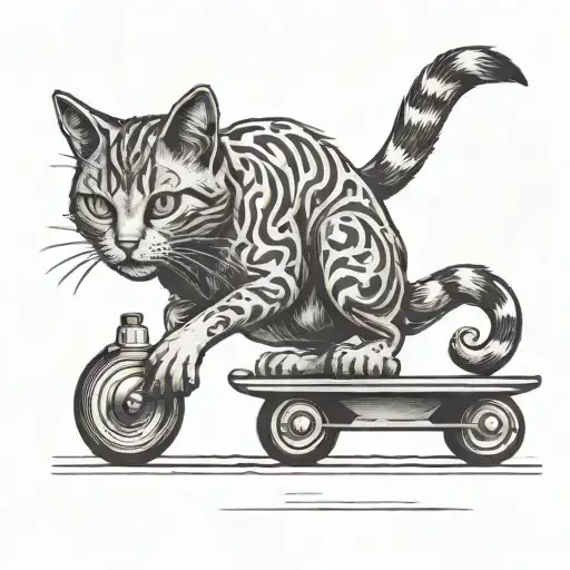 stray cat standing and skateboarding and smoking cigarette tattoo design idea
