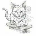 stray cat standing and skateboarding and smoking cigarette tattoo design idea