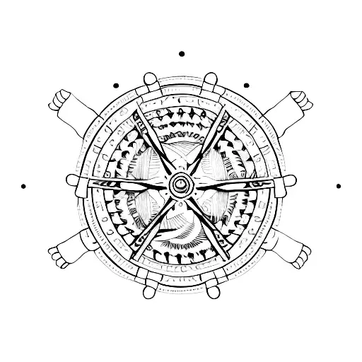 A minimalist tattoo of a steering wheel with playing card symbols replacing the spokes tattoo design idea