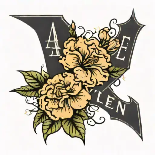 The name "Ayleen", pretty font, tattoo placement on right inner forearm, sundrop flower and carnation flower. tattoo design idea