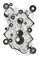 Atomic structure with abstract geometric patterns representing radiation waves tattoo design idea