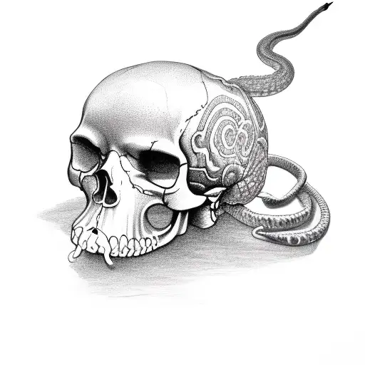 Third Eye Skull With Rattle Snake tounge tattoo design idea