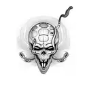 Three Eyed Skull With Rattle Snake tounge tattoo design idea
