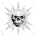 Three Eyed Skull With Rattle Snake tounge tattoo design idea