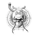 Three Eyed Skull With Rattle Snake tounge tattoo design idea