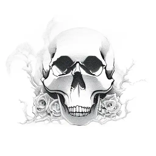 A spectral ghost, ethereal and enigmatic, intertwines with a weathered skull, evoking the ephemeral nature of life. tattoo design idea
