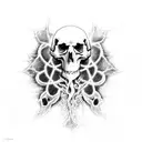 A spectral ghost, ethereal and enigmatic, intertwines with a weathered skull, evoking the ephemeral nature of life. tattoo design idea