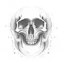 A spectral ghost, ethereal and enigmatic, intertwines with a weathered skull, evoking the ephemeral nature of life. tattoo design idea