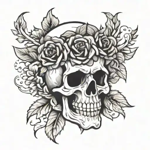skull with a wreath of flowers tattoo design idea